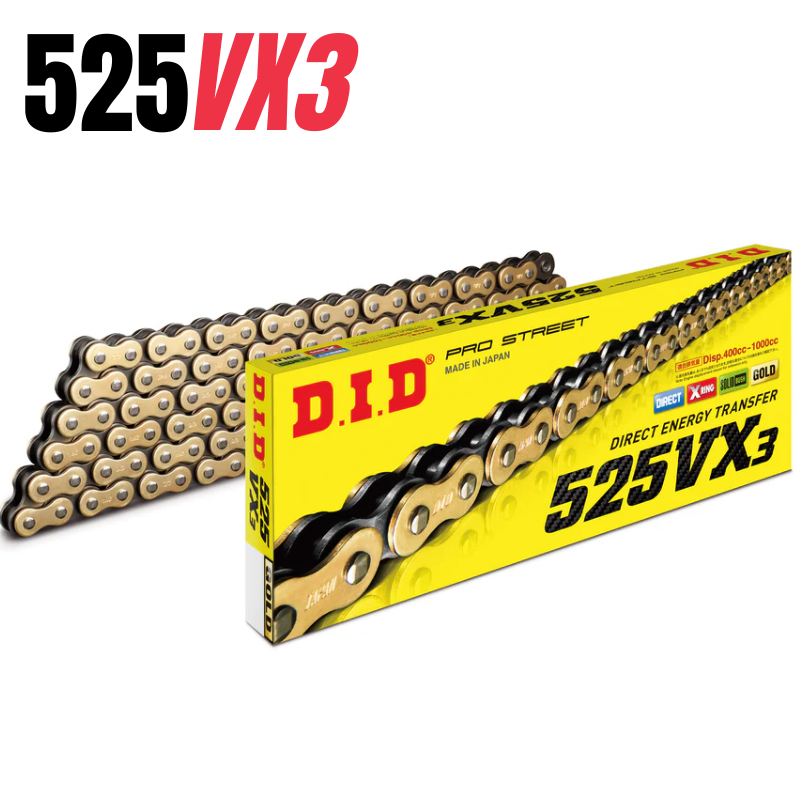 525VX3gold.png CHAINS 525 VX3 X-RING RANGE